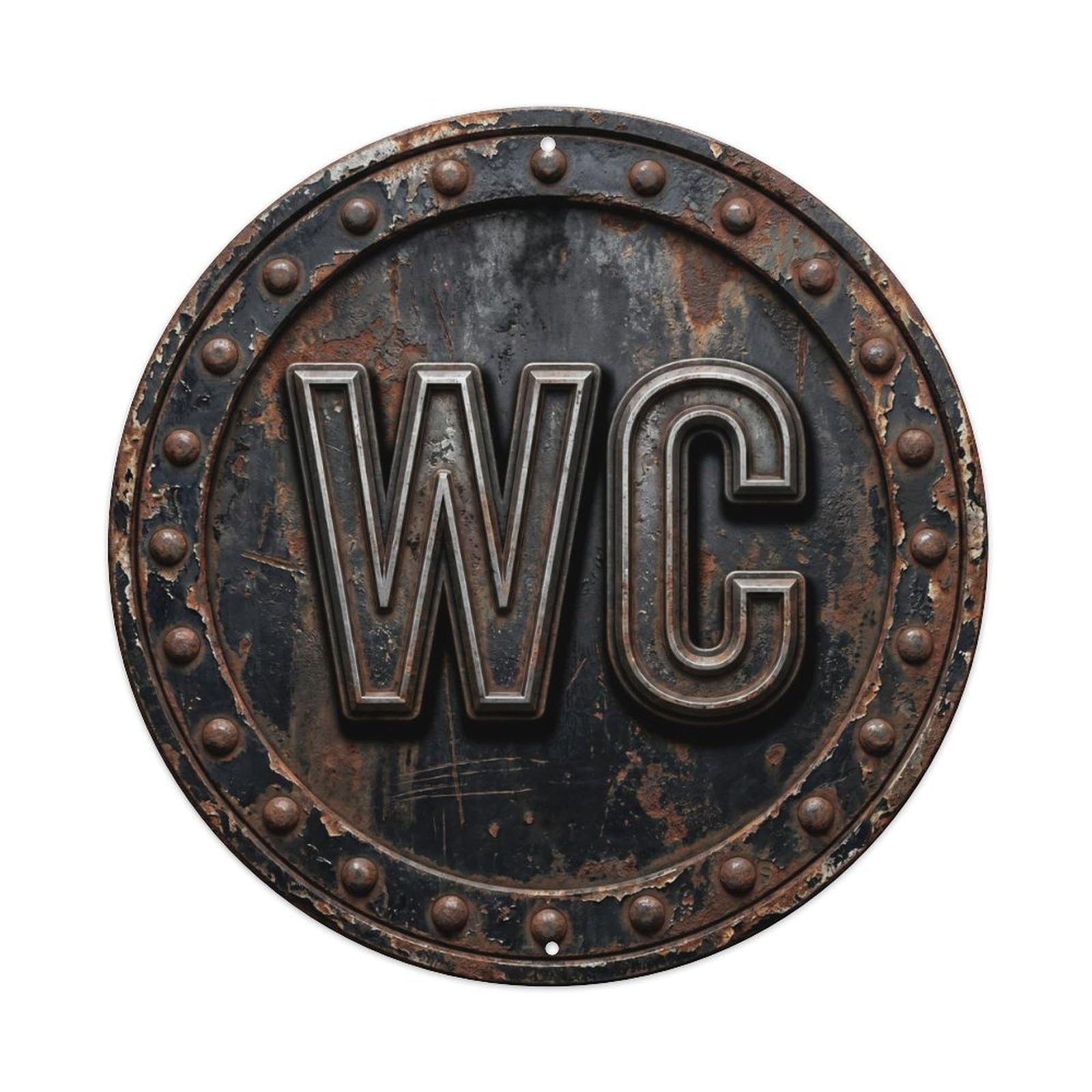 Toilet （WC） Forge Emblem Metal Tin Sign Plaque Wall Decor for Cafe, Club Bar, Office, Home Garden Round Metal Poster 8x8Inch