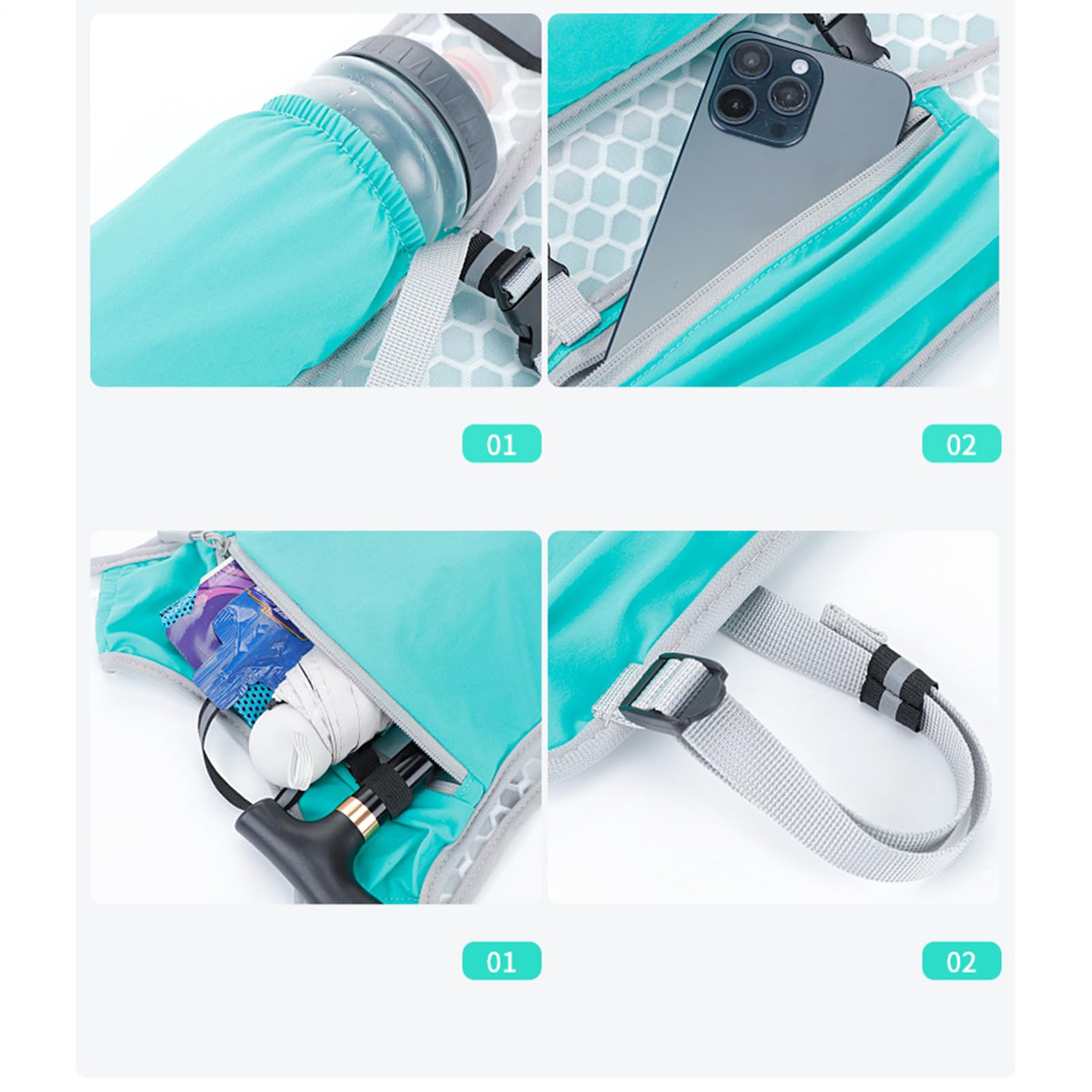 Gilet d'hydratation de course à pied, gilet de course respirant avec plusieurs poches, élastique, léger, stable, poche poitrine pour homme et femme, randonnée, marathon, course et camping