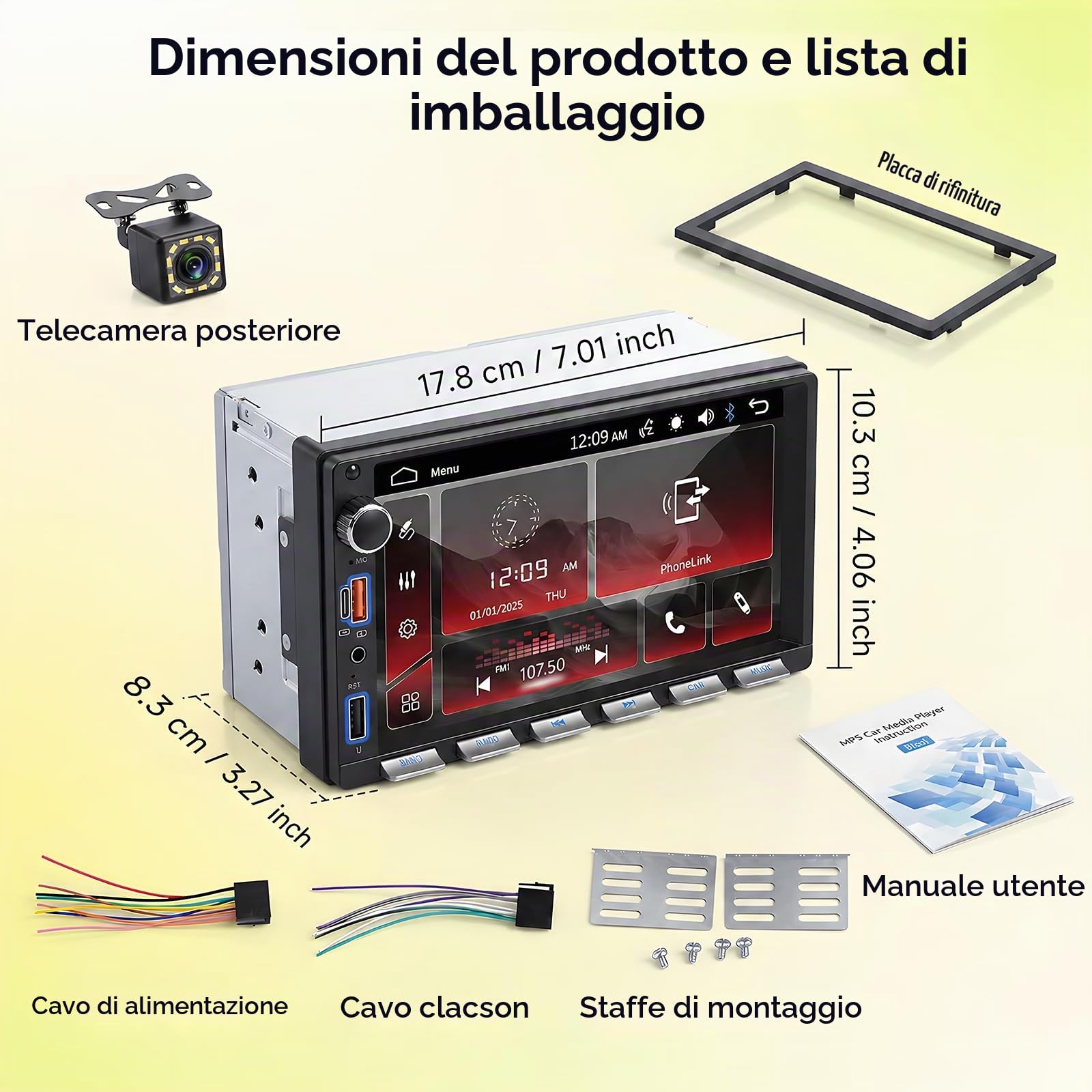 Autoradio 2 DIN MirrorLink 7 Pollici Schermo Tattile