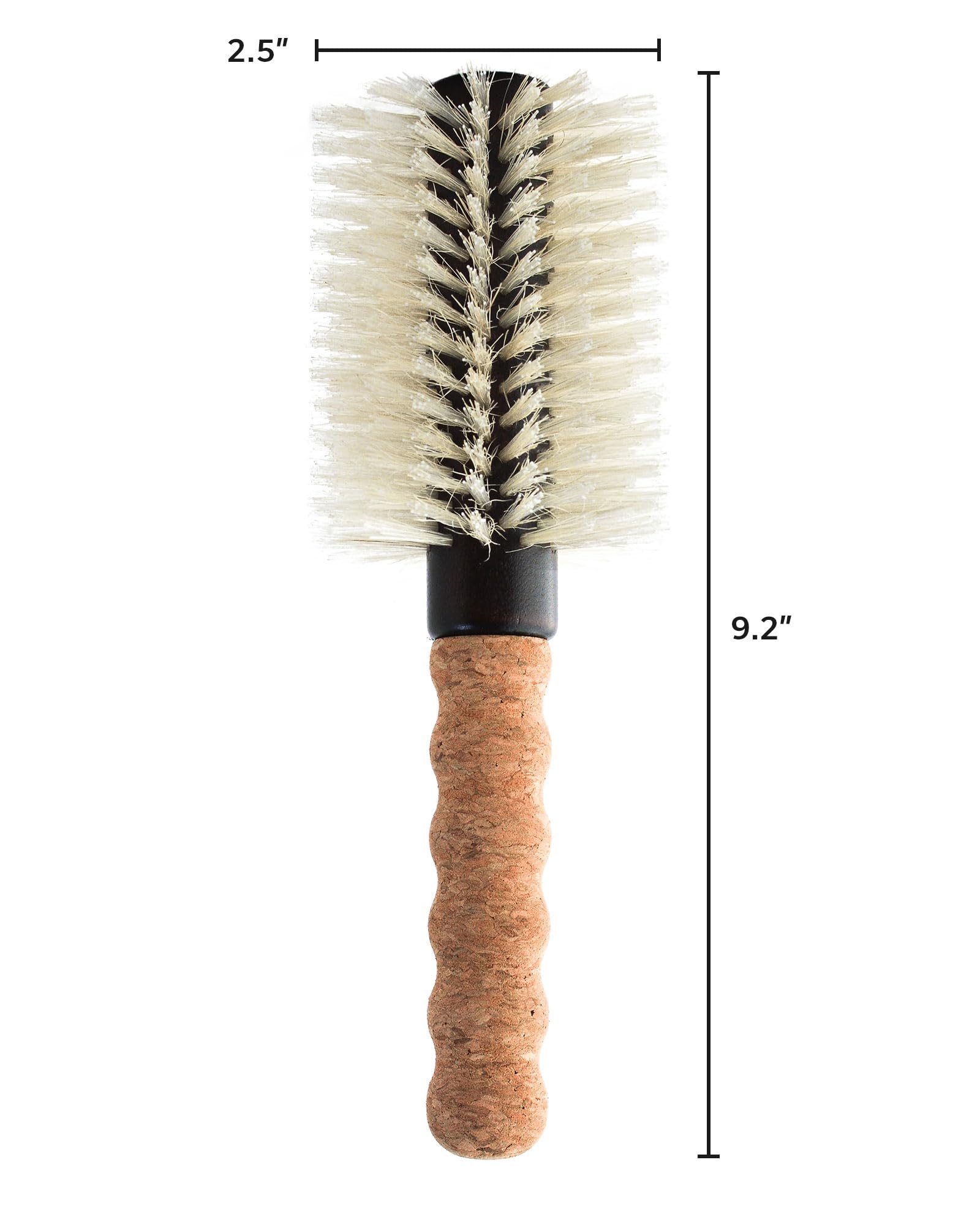 Cepillo de pelo de cerdas de jabalí de nailon, cepillo redondo para secado con soplado, cepillo grande de 2.5 pulgadas, cepillo antiestático, mango de agarre cómodo de corcho, herramienta de peinado