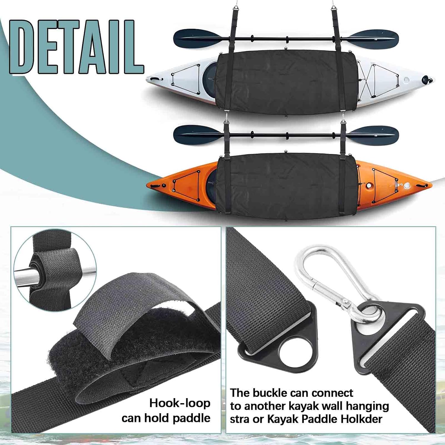 Seenelling 2 Pack Kayak Cockpit Cover with 4 Kayak Wall Mount Storage Straps Set 60 x 29 Inch 600d Seal Cockpit Drape Waterproof UV Resistant Black Cover Indoor Outdoor Paddle Canoe Surfboard Storage