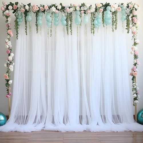Miniatura 7 de Tao-Ge Cortinas de fondo de tul blanco transparente de 10 x 10 pies para fiestas, bodas, sin arrugas, cortinas para baby shower, fiesta de