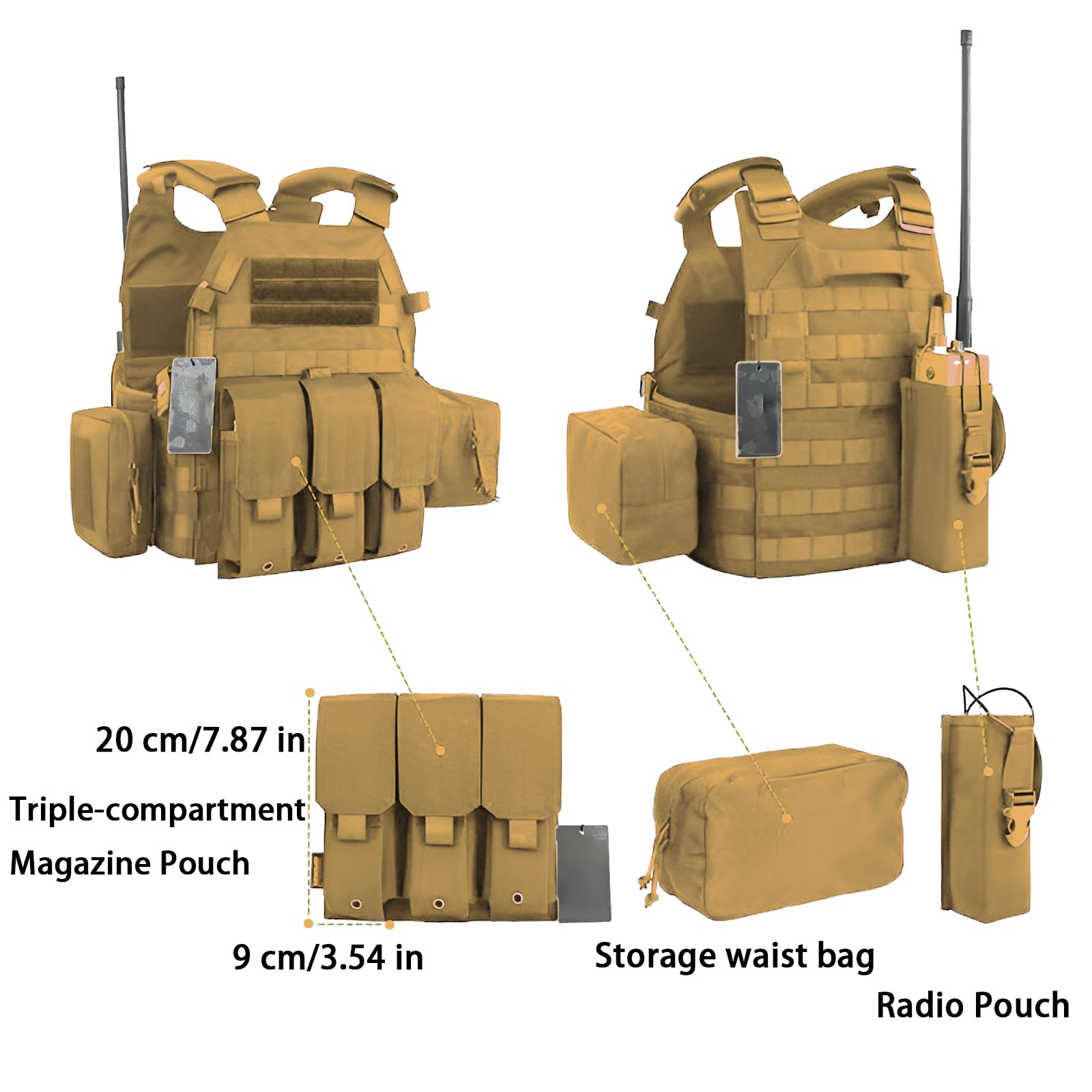 Tactical Vest for Airsoft & Paintball - Adjustable 33-52 in Weighted Vest for Hike Hunting, MOLLE Combat System, Chaleco Táctico(Mud)