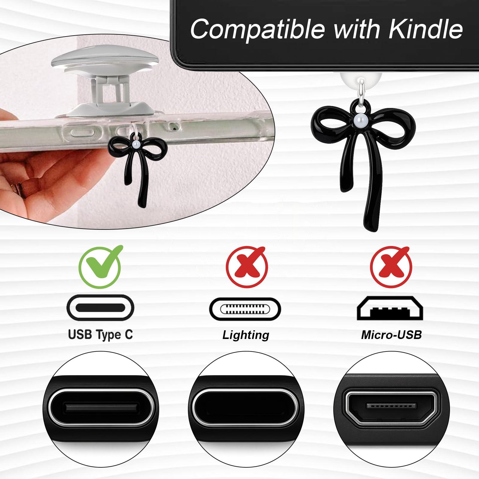 Breloques Et Accessoires Mignons Pour Kindle - Bouchon Anti-poussière Type C, Support Cœur, Porte-clés