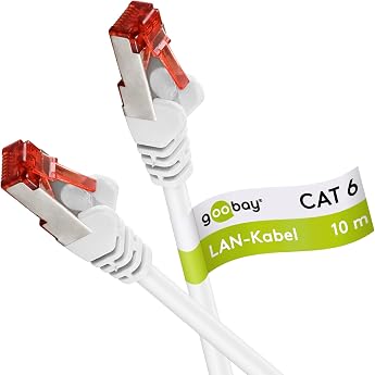 goobay cat patch cable ethernet cable double shielded s-ftp halogen-free copper rj-45 gold-plated contacts various lengths and colors 10m