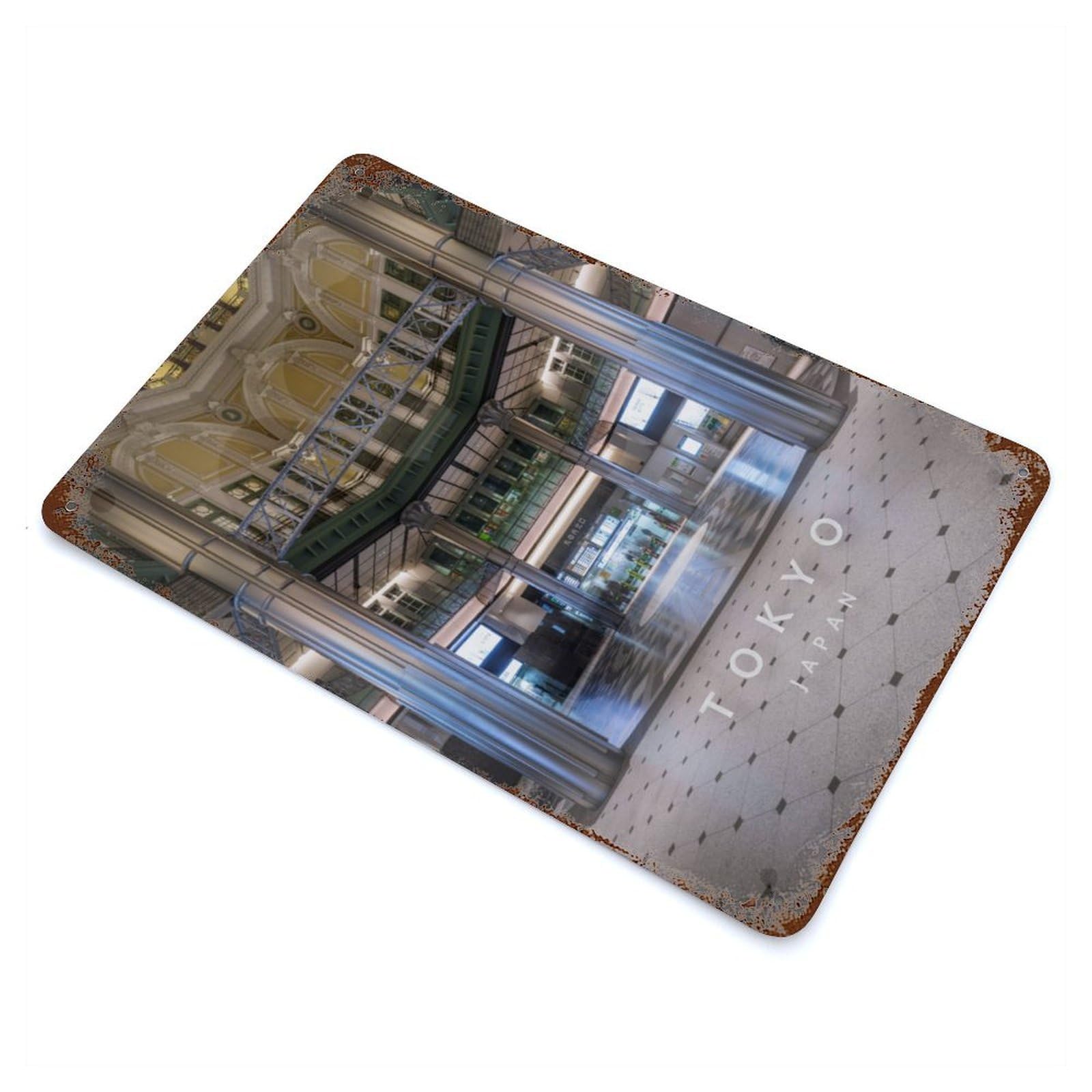 Tokyo Station Vintage Wall Sign 11.8"x7.9", Rust Effect Metal Decor for Office, Studio And Wall Decor