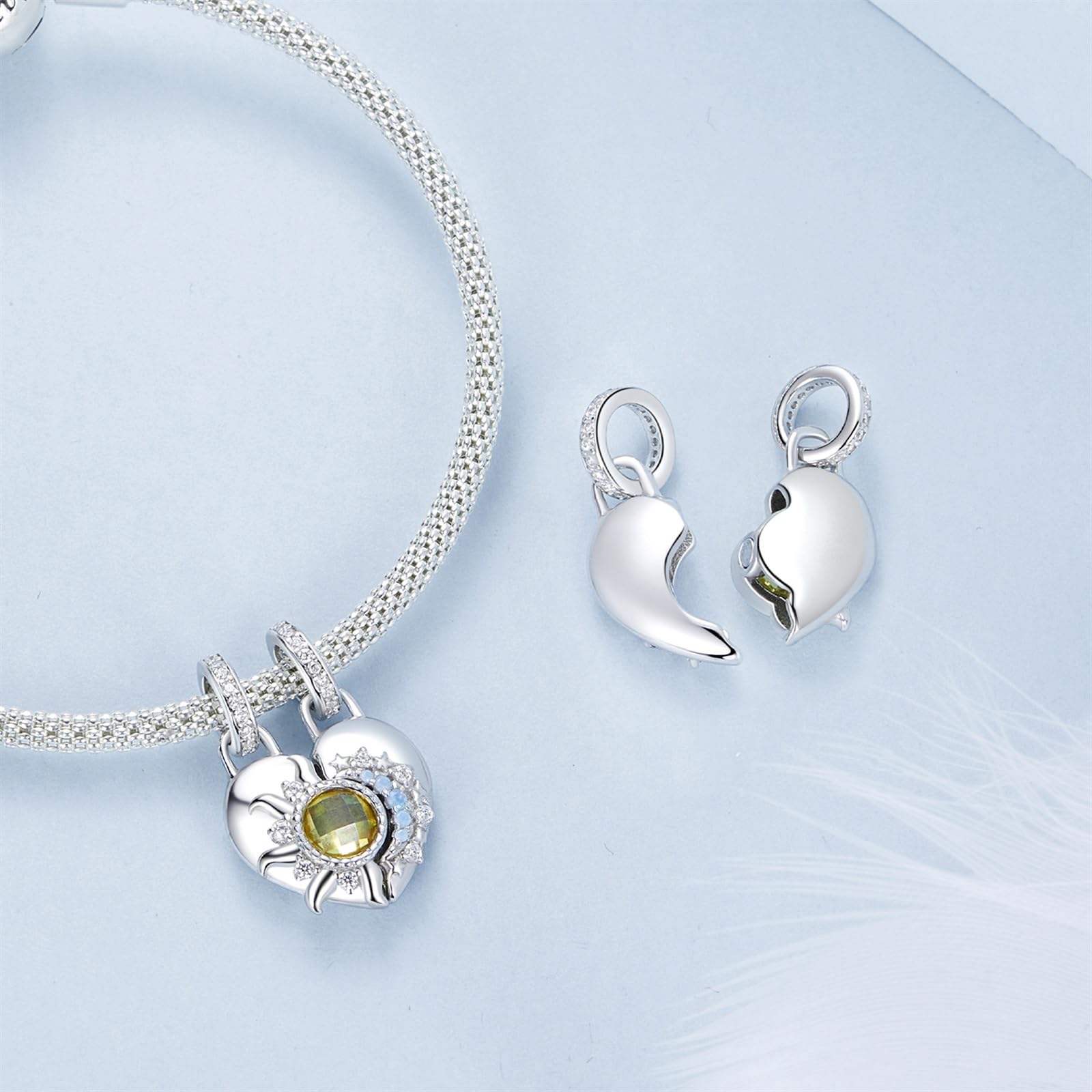 Srebro próby 925 Shine Sun Moon Love Charms wiszącą koralikową zawieszką do bransoletki i naszyjnika na urodziny dla kobiet