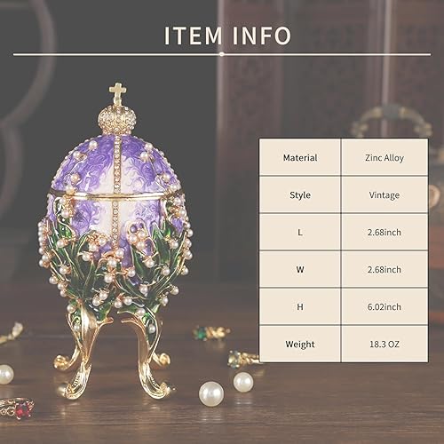 Miniatura 8 de FASSLINO Cajas de joyería rosa para baratijas Faberge Egg Enamel Pintado a mano, soporte para anillo de almacenamiento, caja de recuerdo, colección