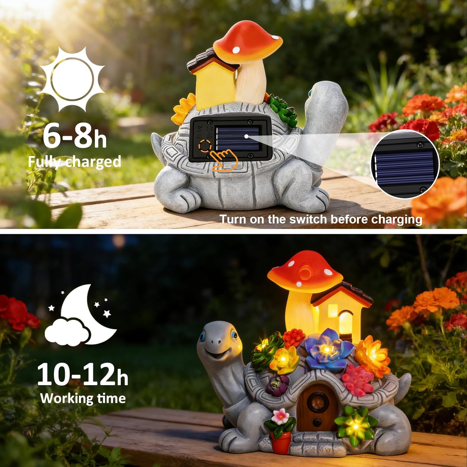 Solar Garden Turtle Statue Outdoor with 8 LED Lights, Shatter-Resistant Resin Tortoise Ornament for Yard Patio Lawn Balcony, Birthday Mother' s Day Gifts for Women Mom Grandma