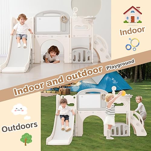 Miniatura 7 de juego de juego para niños pequeños al aire libre con juego de tobogán, juego de patio interior para niños pequeños de 1 a 3 años, juego de escalador