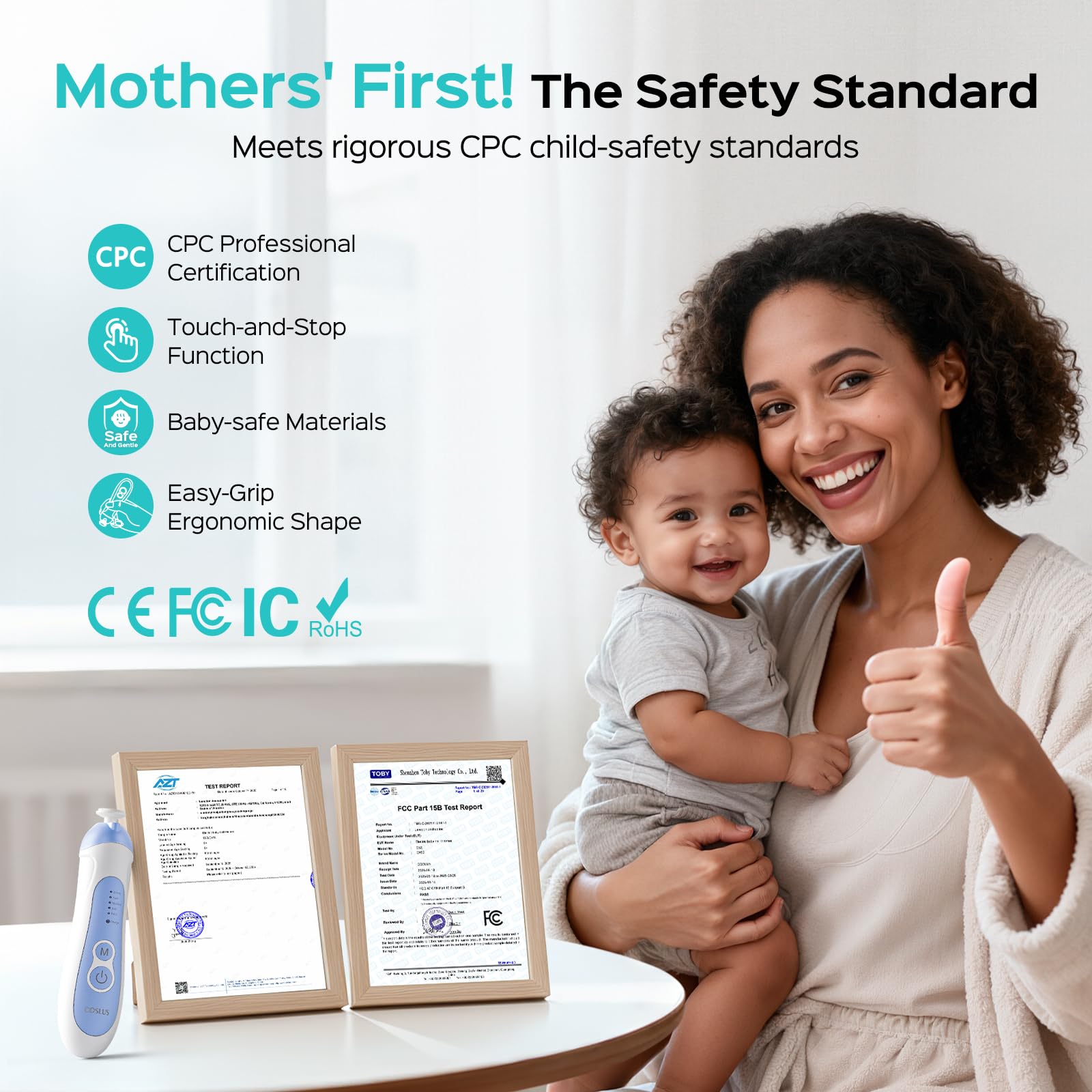 COSLUS C52 Rechargeable Baby Nail File: Cordless Baby Nail File Electric - Image 2