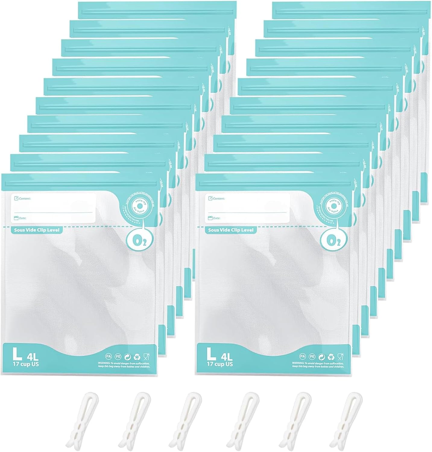 Sous Vide Bags & Electric Mini Vacuum Sealer Machine Kit, 1pc*Portable Vacuum Pump with 15 Pcs (S M L each size 5pcs) Reusable Vacuum Sealer Bags, 4 Sealing Clip for Food Storage Sous Vide Cooking