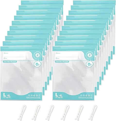 Miniatura 7 de Sous Vide Bolsas reutilizables, bolsa de almacenamiento de alimentos al vacío, 20 piezas (8.7 x 8.3 pulgadas), viene con 6 deslizadores de sellado,