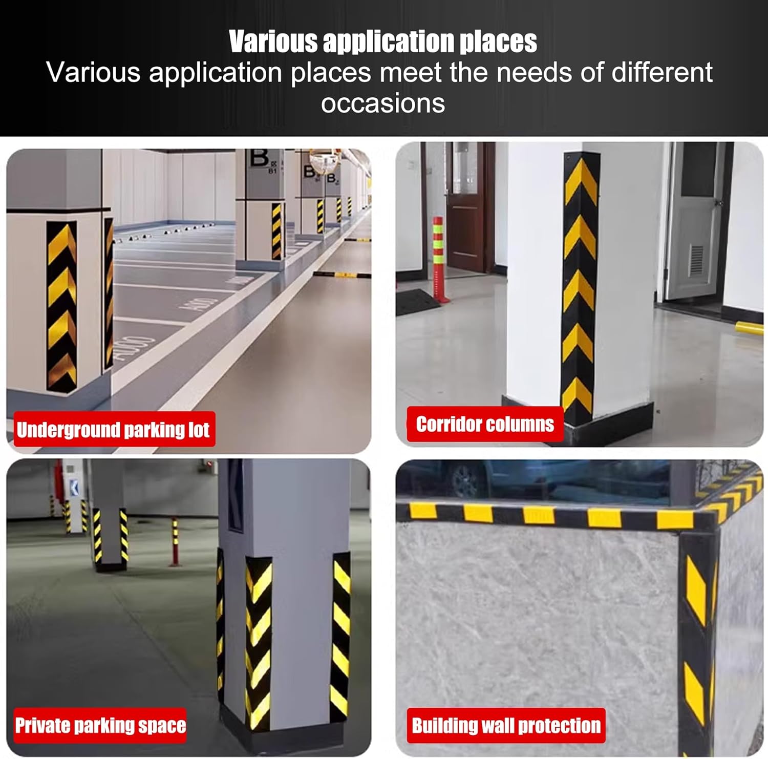 Rubber Corner Guard with Yellow Strips for Parking Columns and Garage Walls Protect Edge and Car Door from Damage, Reflective Wall Edge Protectors, Garage Wall Protector(Right angle - 1pc,80x10