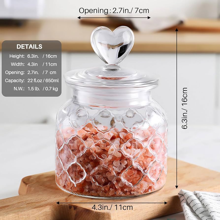 保存容器・ケース Human Made Heart Glass Clear HomeyHoney Clear Glass Canister with a Cute Heart shaped