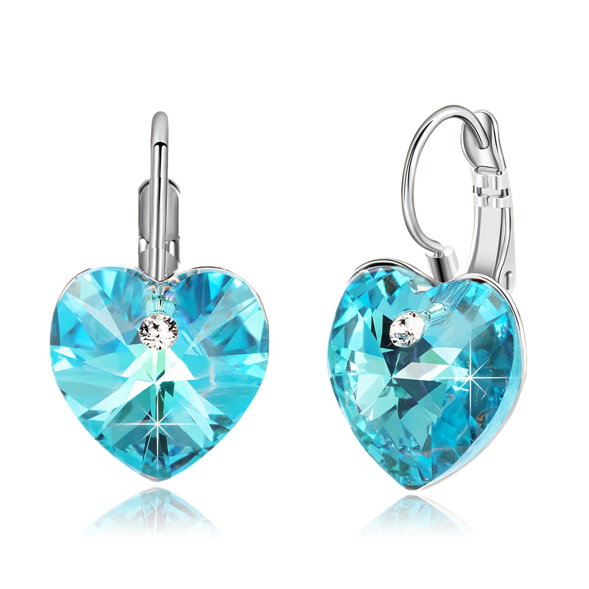 Austrian Crystal Heart Drop Leverback Earrings for Women 14K Rose Gold Plated Hypoallergenic Jewelry