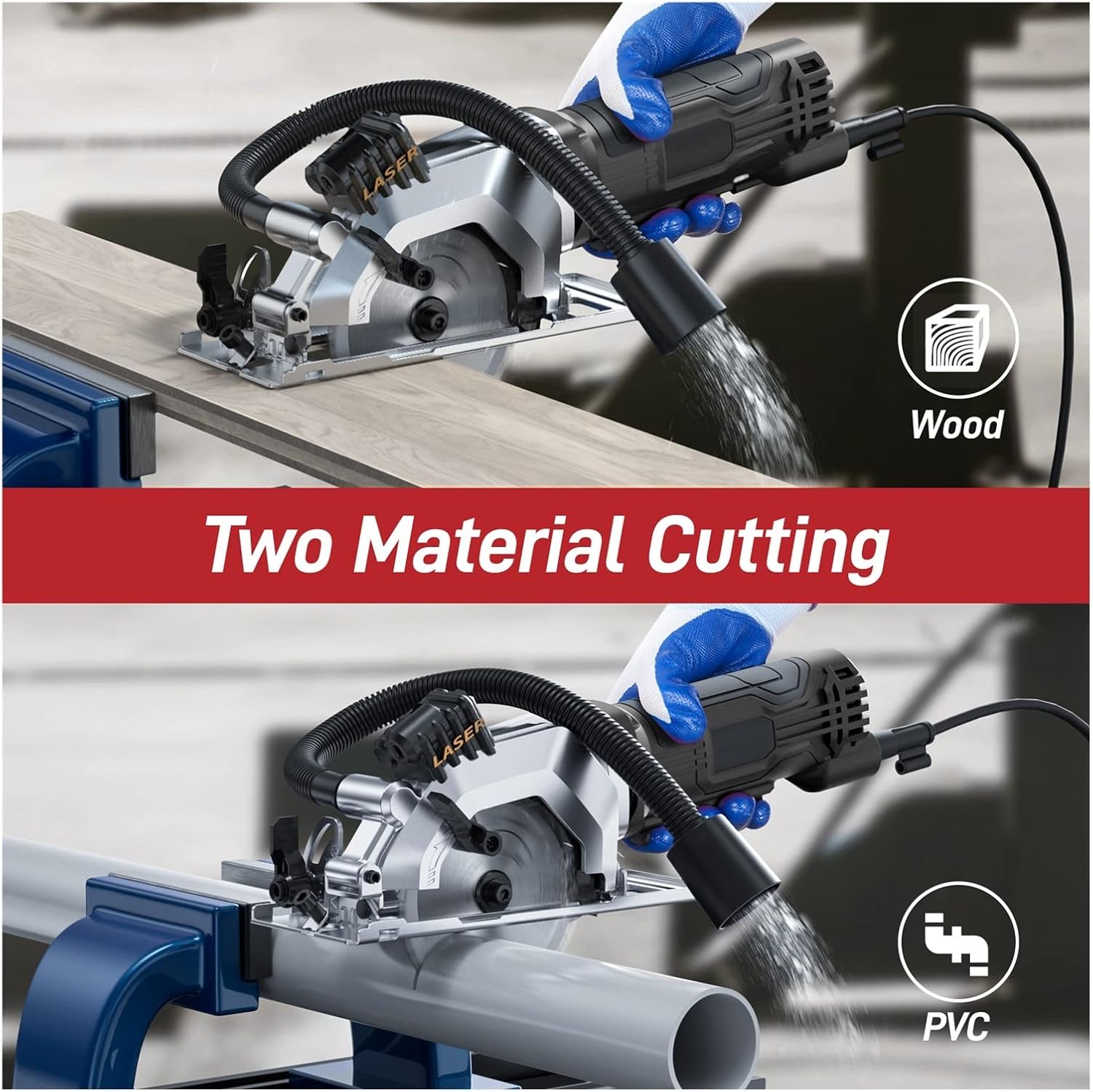 Electric Circular Saw with Cutting Guide 4.8 Amp 4-1/2 Inch 3500RPM Handheld Saws for Wood Tile and Plastic Cuts with High Efficiency
