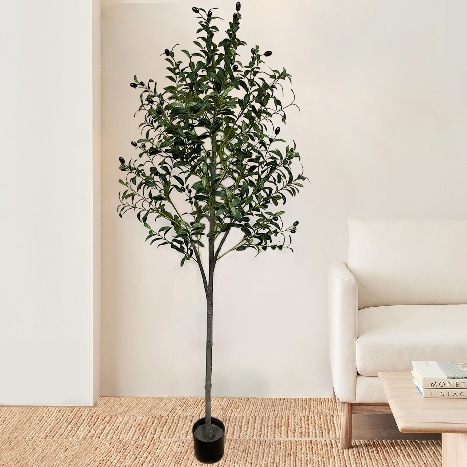 180cm Olive Tree Artificial,Tall Artificial Plants Indoor,Artificial Trees Outdoors with Basin Floor,Lush Plastic Fake Leaves Fake Tree Gains for Home Decor,Office(6FT Artificial Tree)