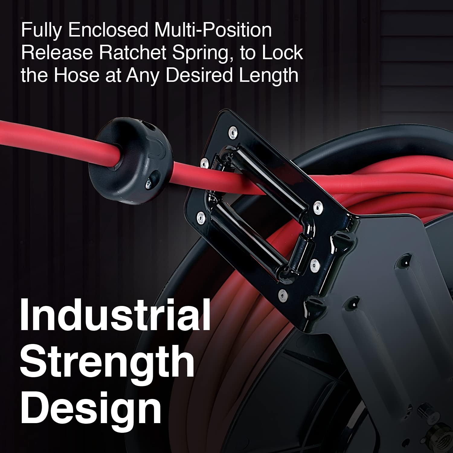 REELWORKS Air-Hose-Reel Retractable 1/4" Inch x 65' Feet Extra Long Premium Commercial Flex Hybrid Polymer Hose Max 300 Psi Compressor Polypropylene Drum Construction Heavy Duty Industrial Sprin - - 