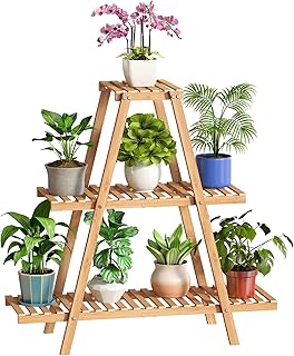 BMOSU Plant Stand Bamboo for Indoor Outdoor Tiered Plant Shelf 8 Potted ...