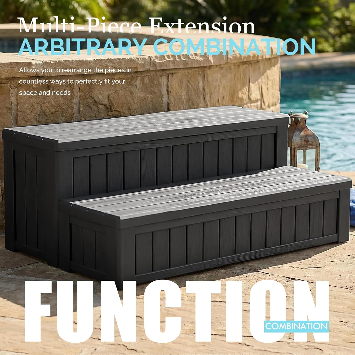 DIMAR GARDEN Hot Tub Steps with Storage, Premade Outdoor Steps, Non-Slip Hot Tub Stairs, Waterproof Resin Spa Steps for Spa and Above Ground Pool Steps, Black