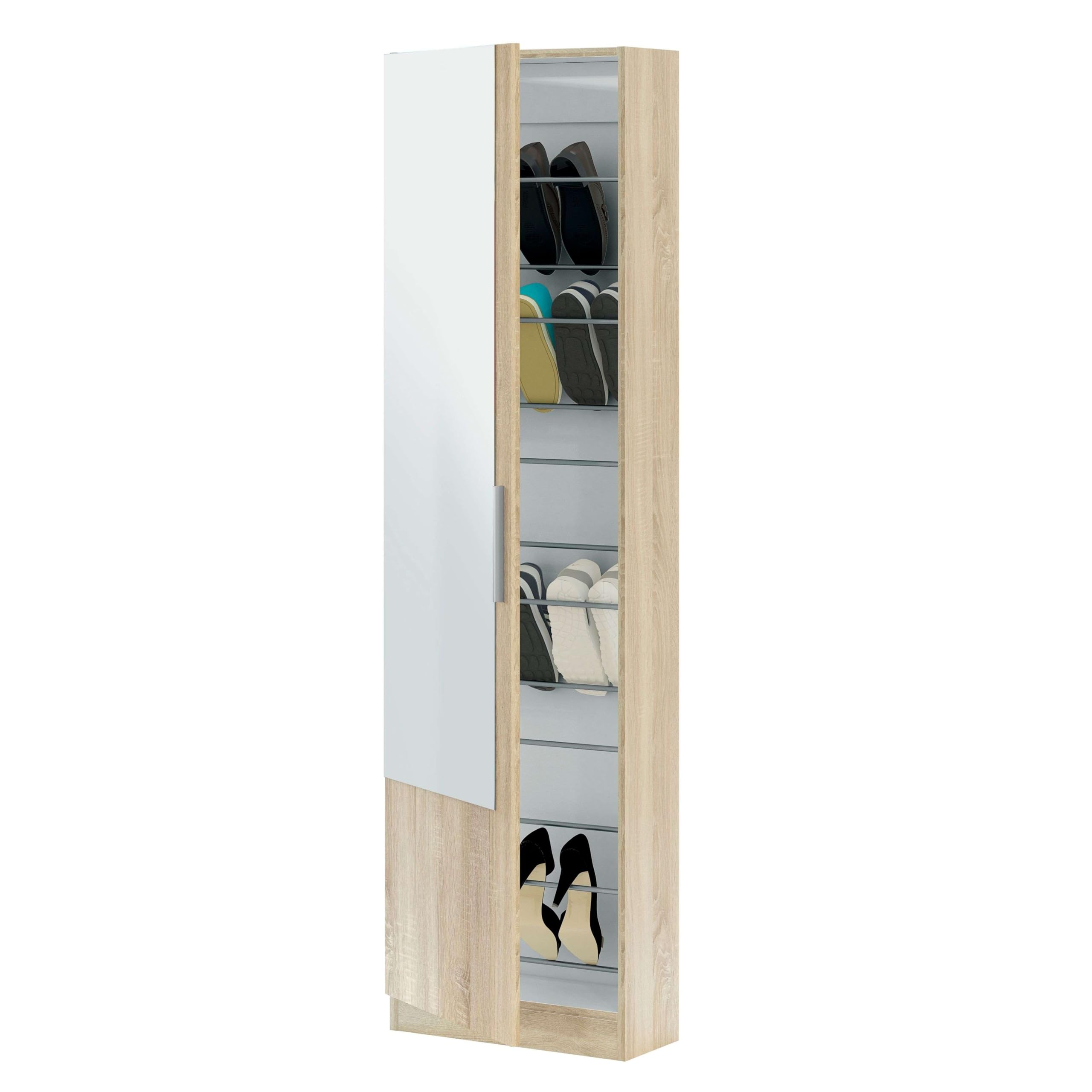 Habitdesign Mueble Zapatero 1 Puerta con Espejo en Roble Canadian para Entrada o vestidor 180x50x22