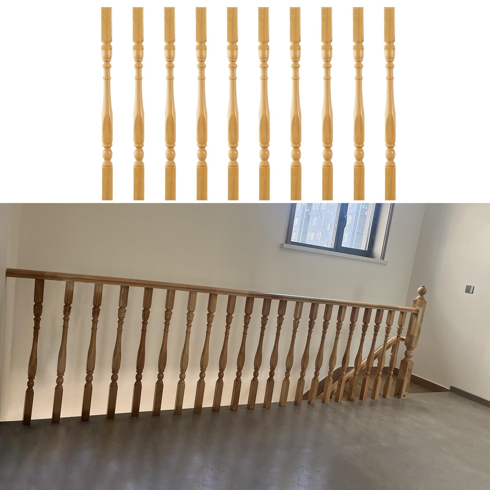Elegant Hardwood Staircase Balusters - 37.4/33.5in Solid Wood Spindles for Indoor/Outdoor Use (1/5/10/20 Pack)(85cm/33.5in 10 Pack)