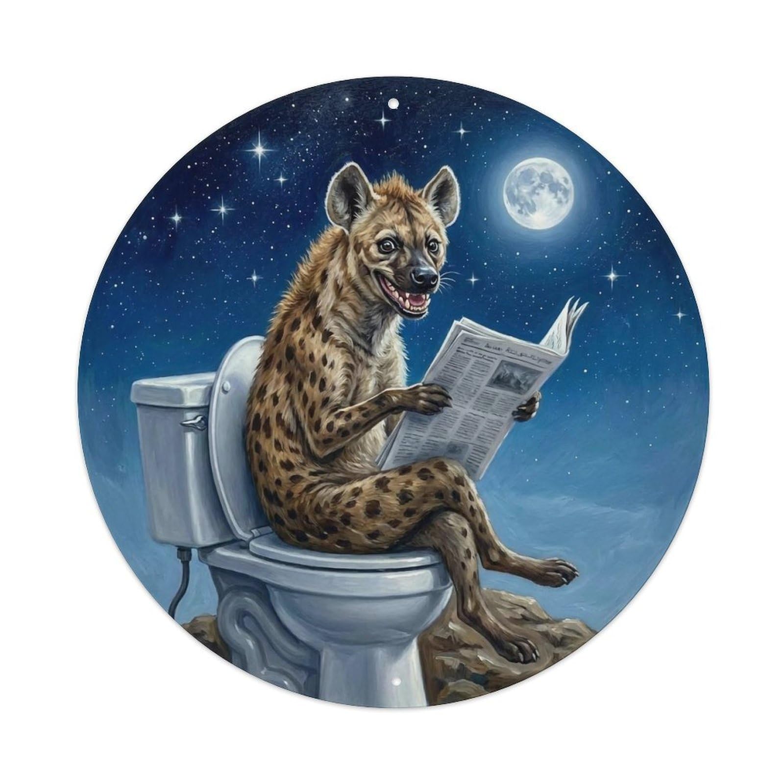 Hyena On Toilet Humorous Bathroom Moonlit Kopje Metal Tin Sign