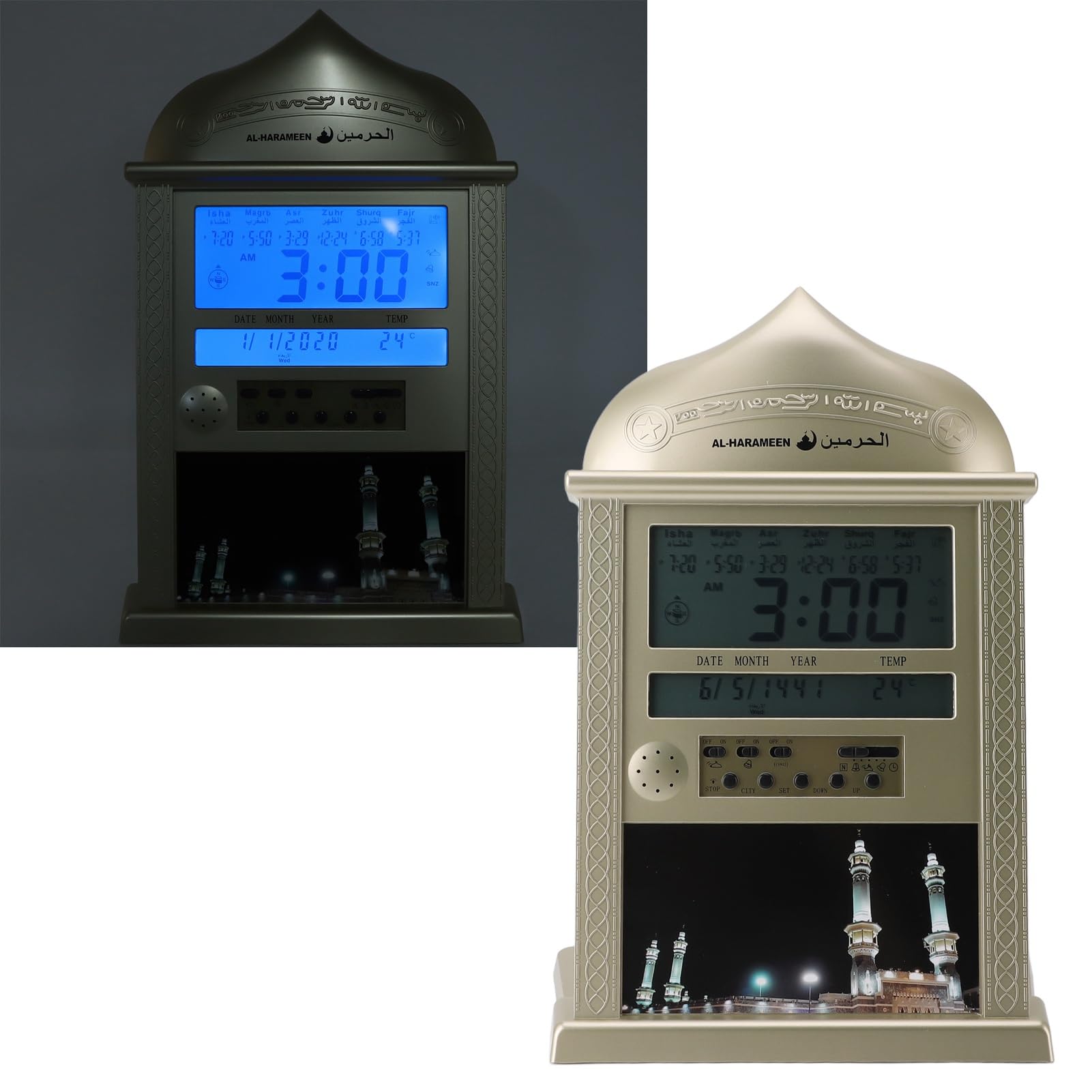 Azan Reloj, Reloj Despertador Preciso Reloj de Oración Digital Multifunción para Exhibición de Escritorio (Gold)