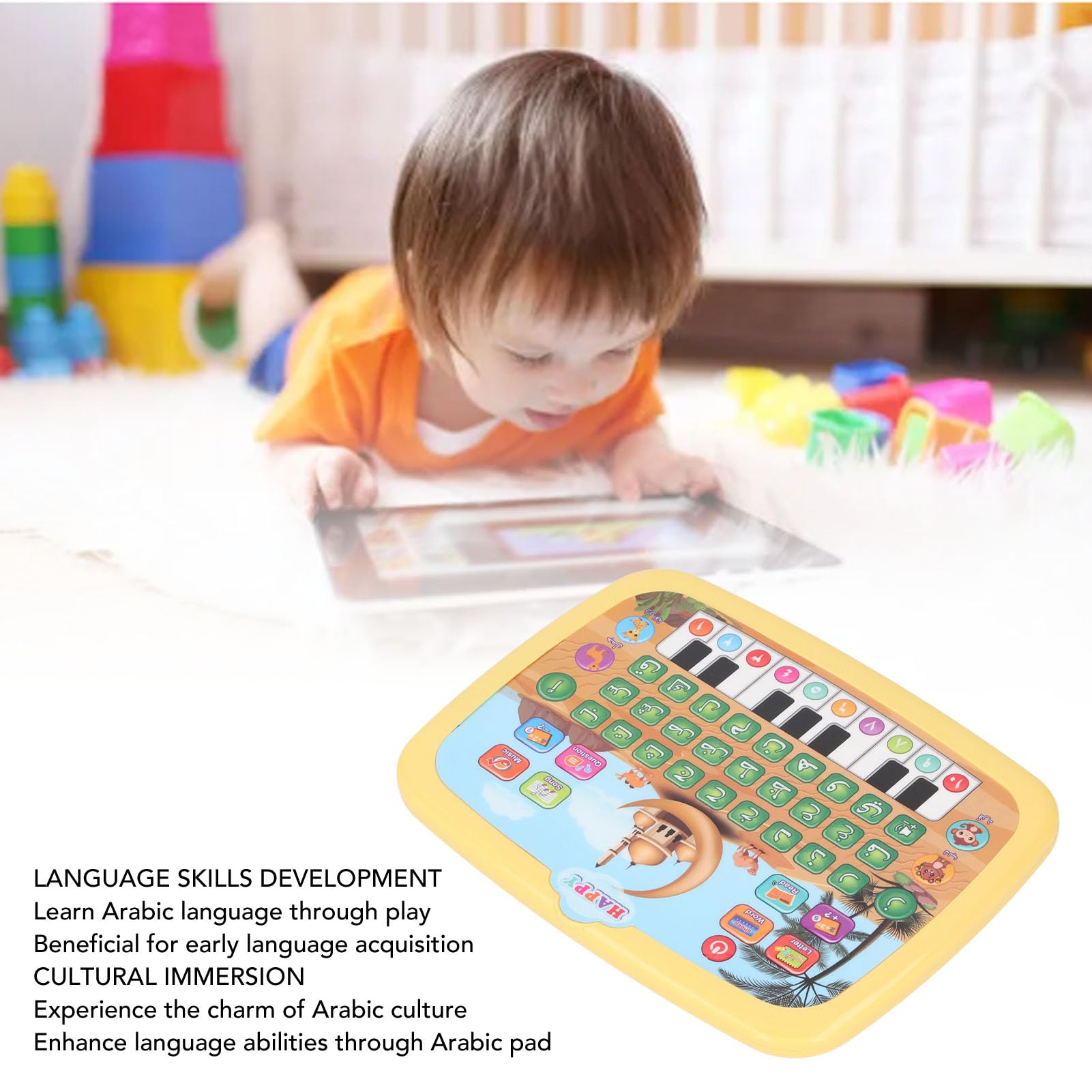 Arabic Learning Machine, Child Learning Reading Machine 28 Alphabet Words 10 Number Electronic Arabic Learning Book, Intelligent Educational Toy (Yellow)