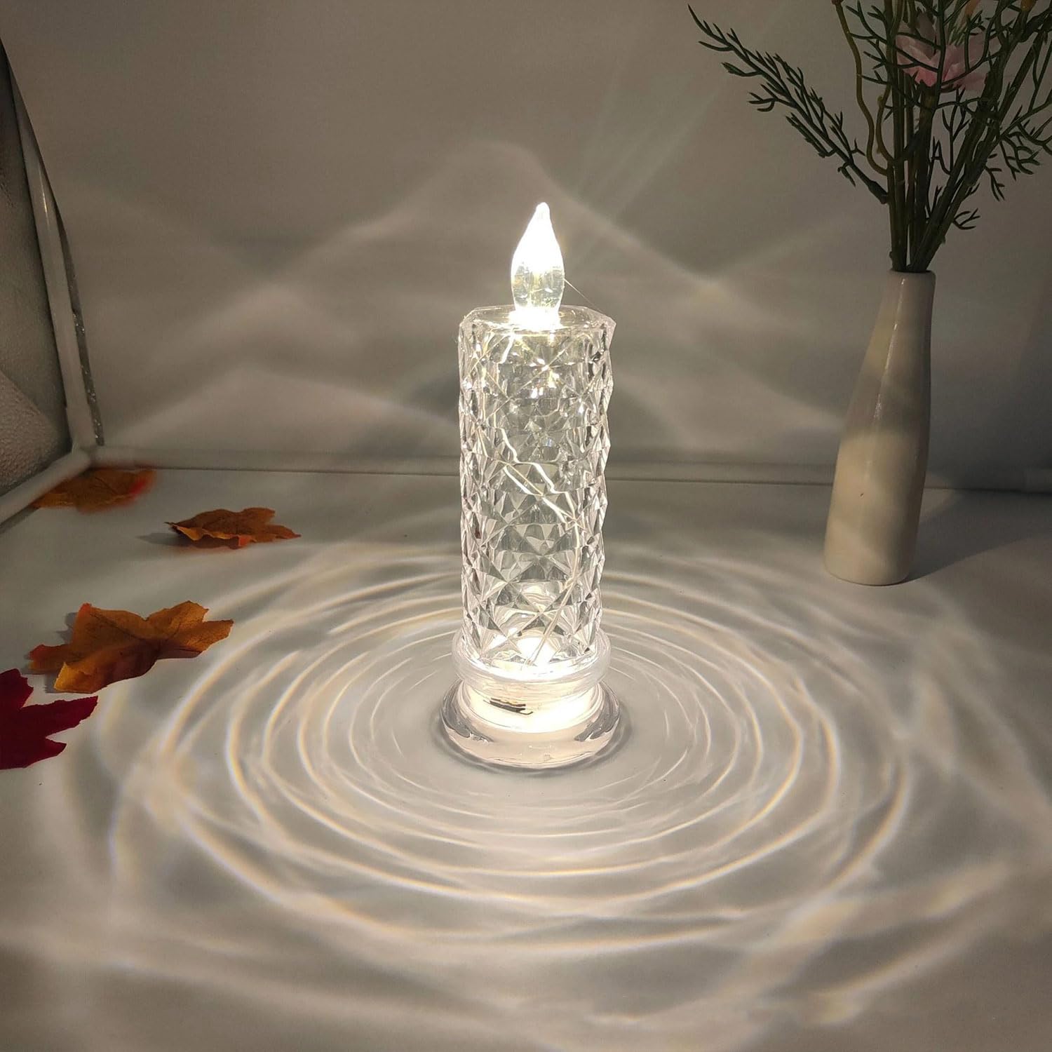 MOFIC LED Flameless Realistic and Bright Candle Lights With Rose Shadow,Battery Operated Pillar Fake Candles For Halloween,Christmas,Weddings,Festivals Decoration (White}