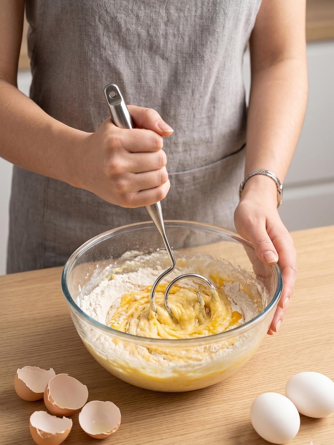 Seamless Dough Whisk - 11.4 Inch 304 Stainless Steel Danish Dough Whisk