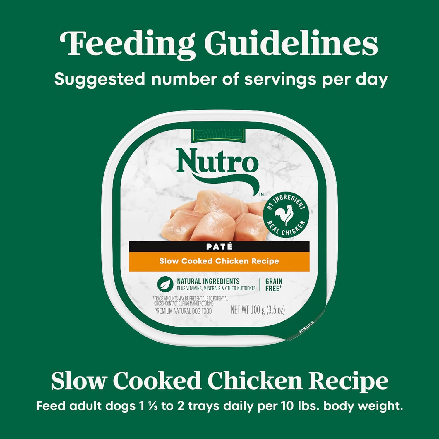 Nutro Adult Natural Grain Free Wet Dog Food Pate, Adult Dog Food Wet Recipe, Slow Cooked Chicken Recipe, 3.5 oz. Trays (24 Count, Pack of 1)