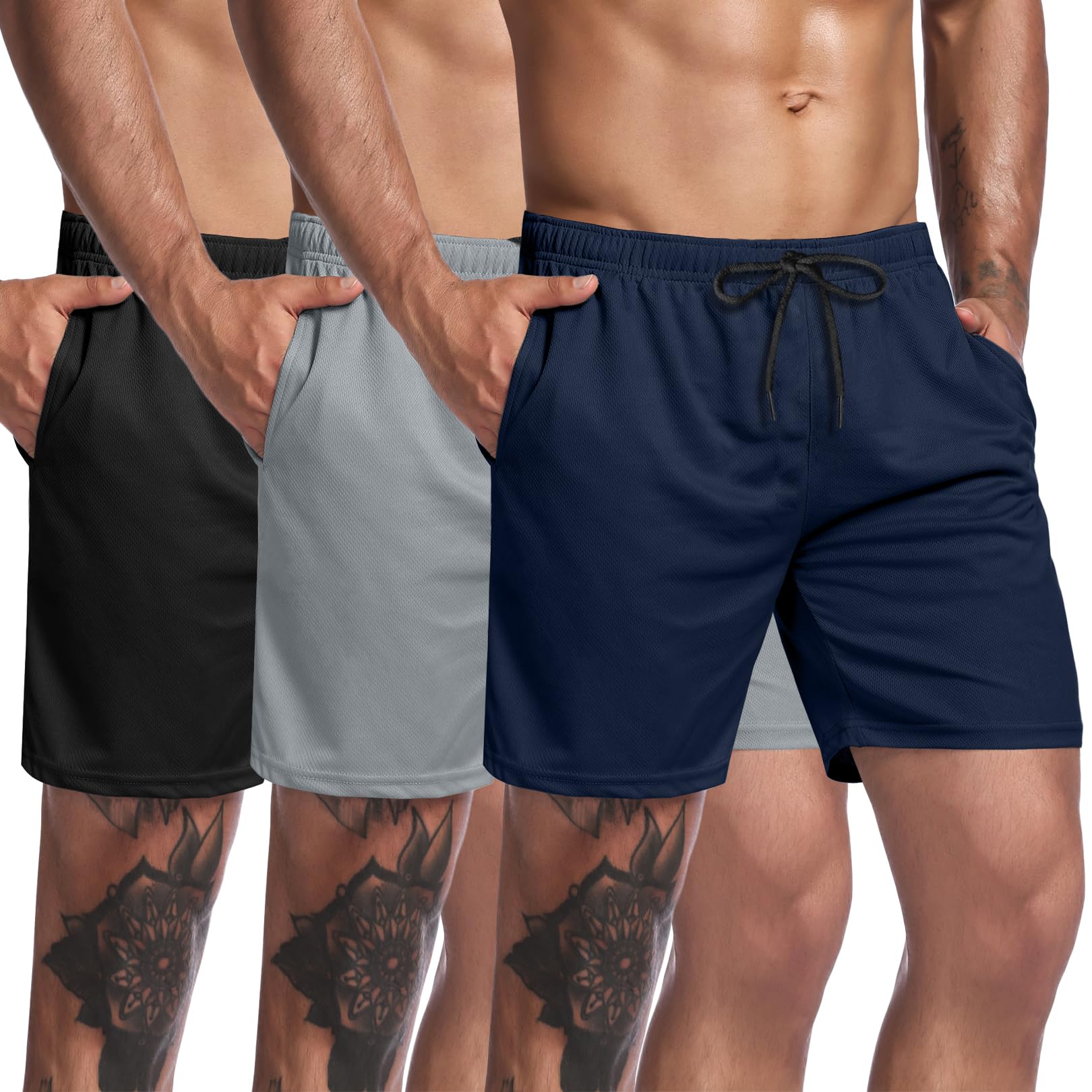 COOFANDY Men's 3 Pack Workout Gym Shorts Mesh Athletic Shorts Lightweight Bodybuilding Training Short Pants with Pockets