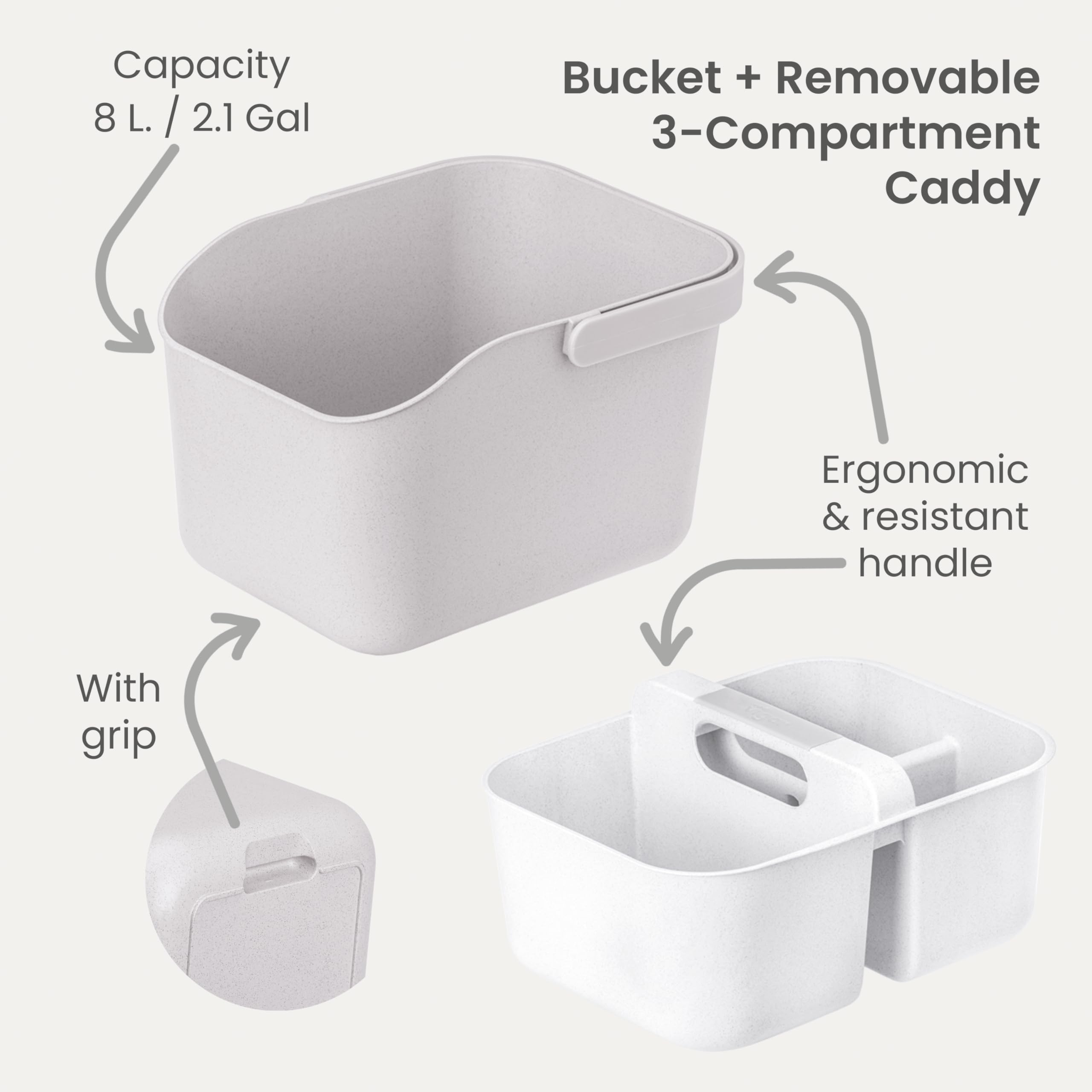 VIGAR Rengo Cubo Organizador, Multiusos Caddy Organizador con Asa, 3 Compartimentos Baño Organizadores y Almacenamiento para el Hogar, Gris, Blanco