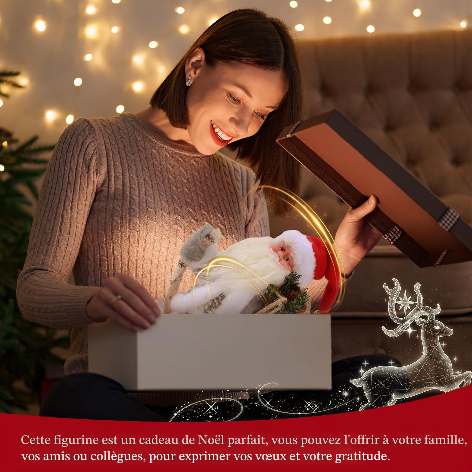 Gfilay Père Noël animé avec Musique et Bras Mobiles | Figurine de Père Noël musical tenant un livre et un sac de cadeaux, décoration de Noël pour intérieur