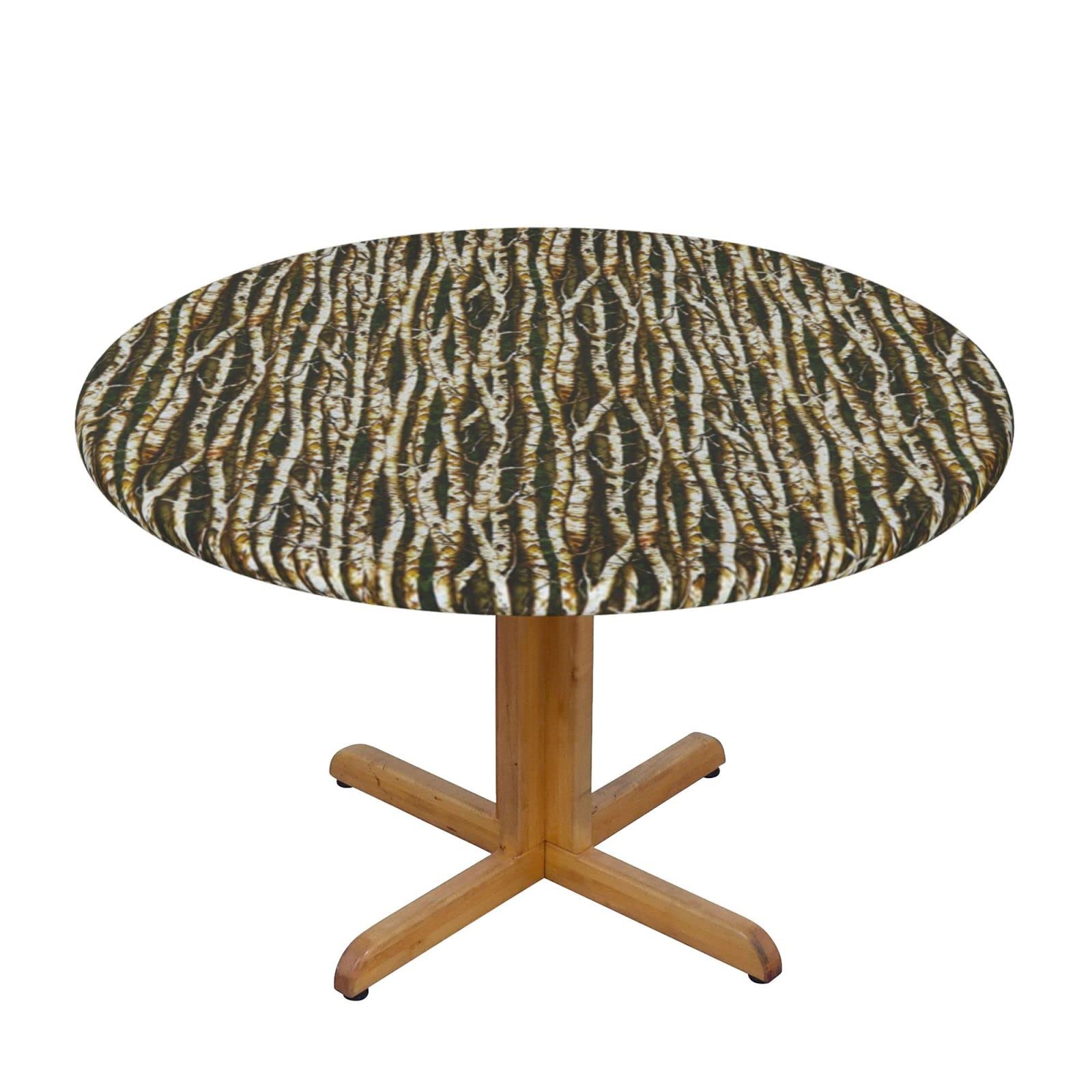 Lsjuee Round Fitted Tablecloth 45-50in Elastic Edged Table Cloth for Kitchen Dining Party Home Decor - Abstract Trees Brown Multi