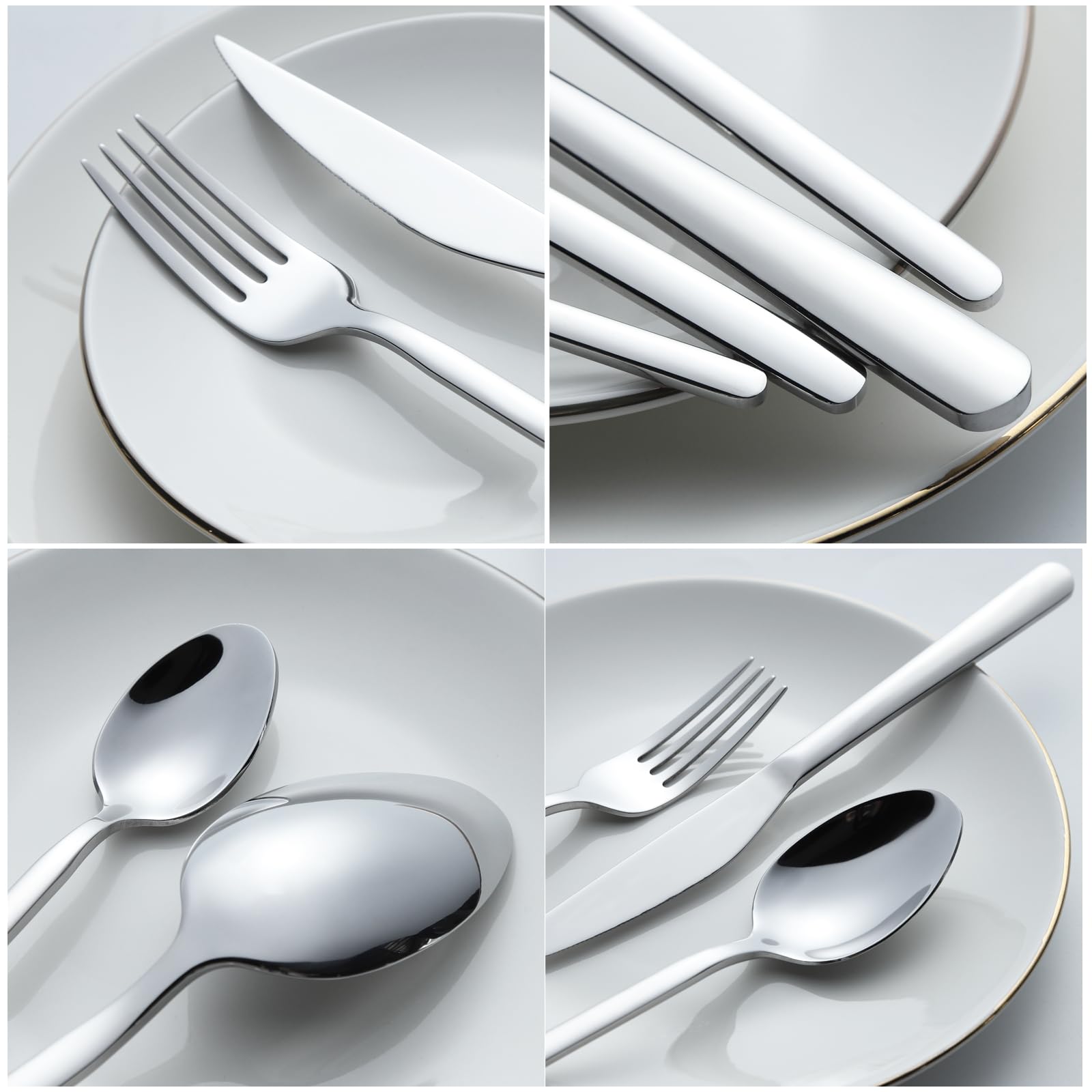 24 Pièces de Couverts pour 6 Personnes, Ensemble de Vaisselle en Acier Inoxydable, Jeunesse Polie, Jeunesse avec Couteaux, Fourchettes et Cuillères (Argent)