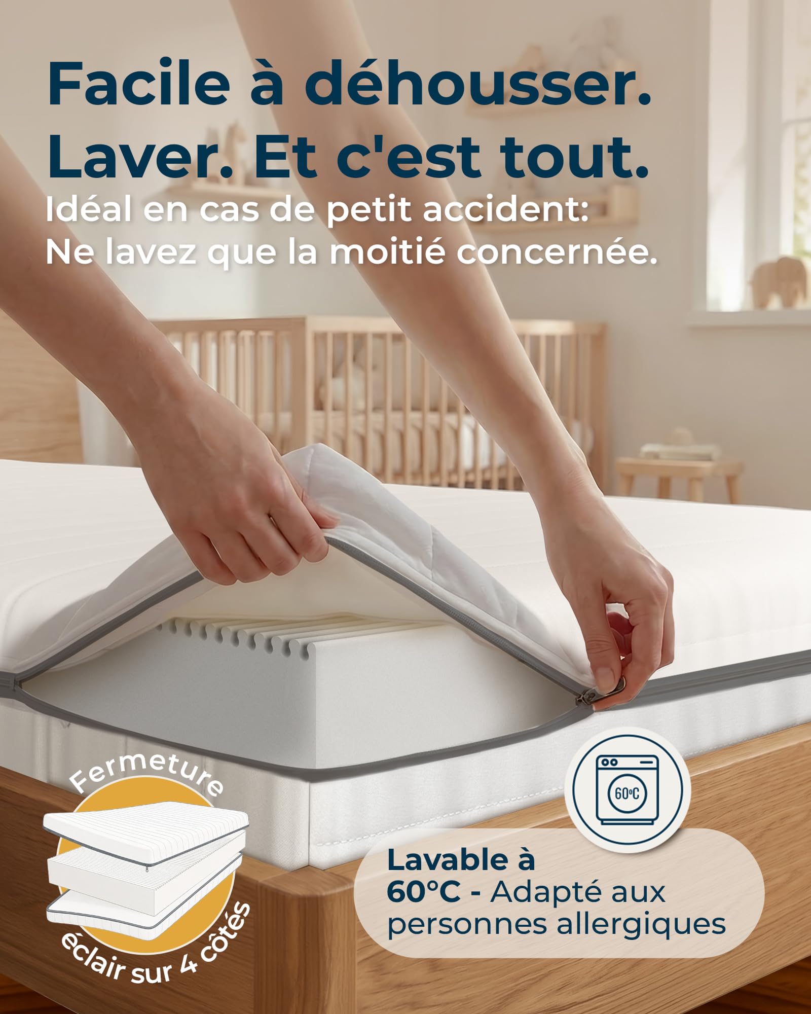 Matelas Enfant 80x160 cm 2-en-1 Mousse RG28 15 cm Oeko-Tex Dermatest