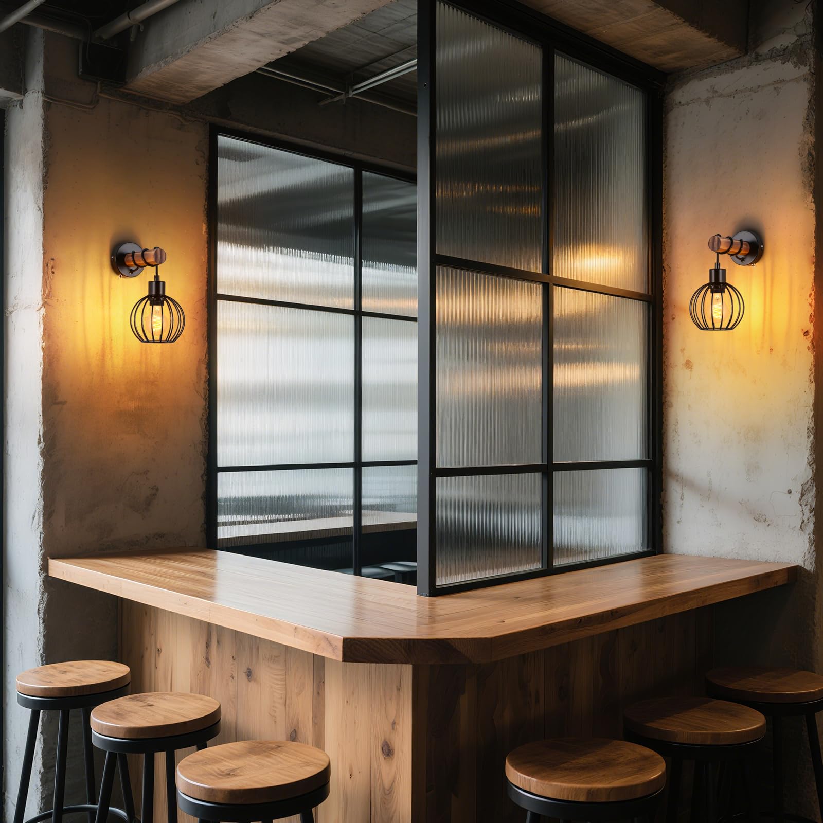 ZMH 2er Wandleuchte Wohnzimmer Vintage Holz: Wandlampe mit Schalter Wandbeleuchtung Schwarz im industrial Design E27 Wandstrahler aus Metall Bettlampe für Schlafzimmer Flur Cafe - Ohne Leuchtmittel
