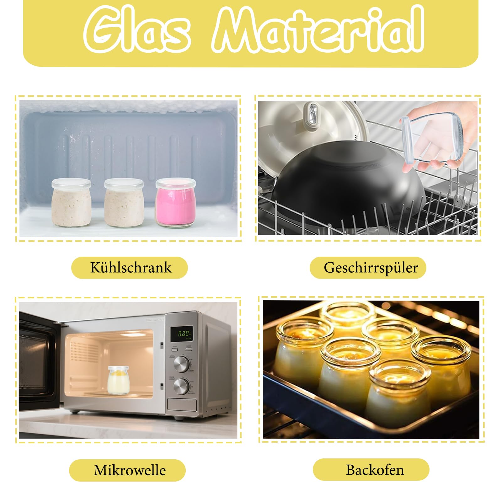 Pots à Yaourt Transparents, Lot de 12 Pots à Pudding en Verre avec Couvercle, 200 ml Pot à Pudding pour Gelée, Contenants en Verre, pour Jams, Miel, Tiramisu, Mousse, Desserts