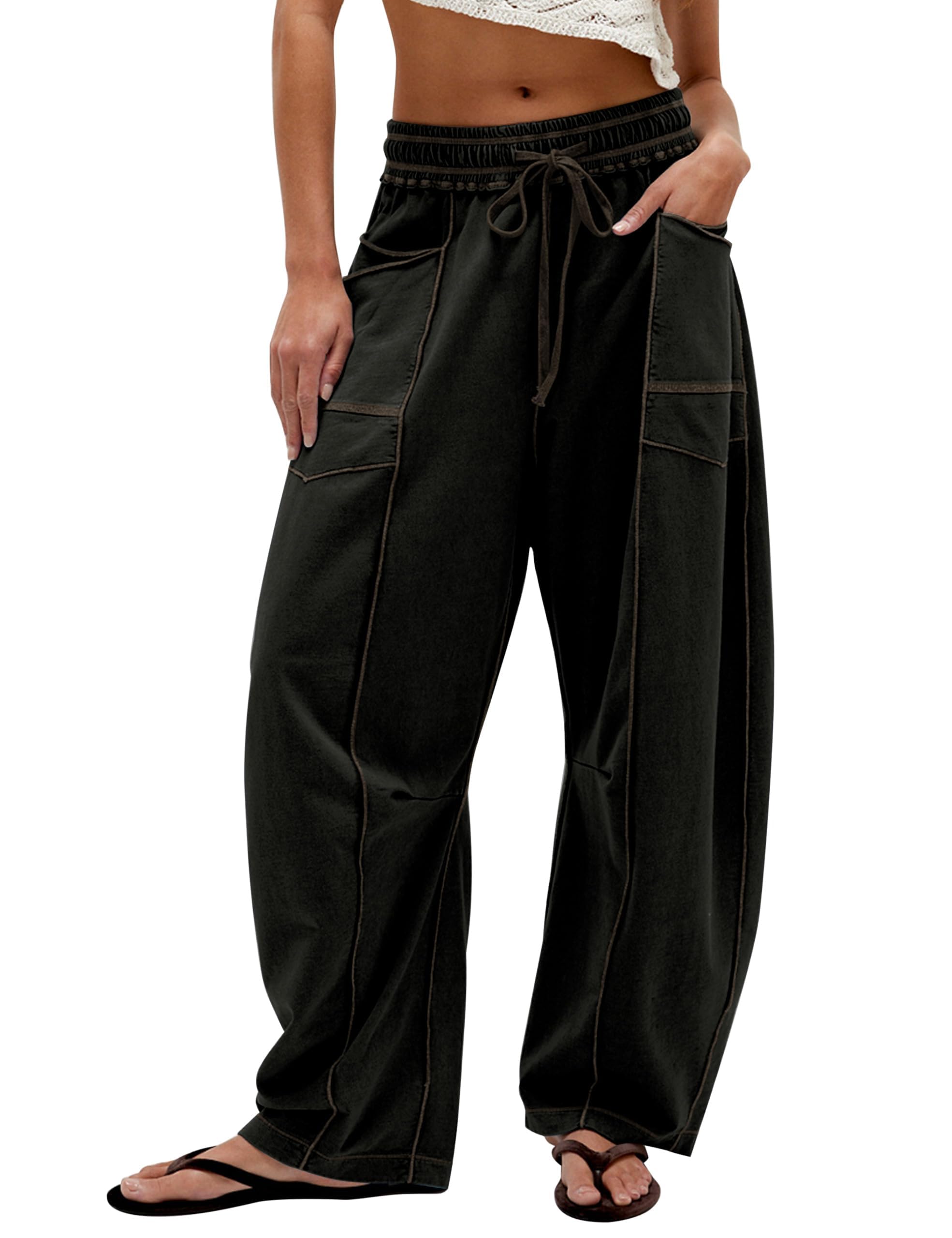 MISSACTIVER Women Wide Leg Baggy Pants Drawstring High Elastic Waist Lounge Palazzo Pants Casual Sweatpants with Pockets