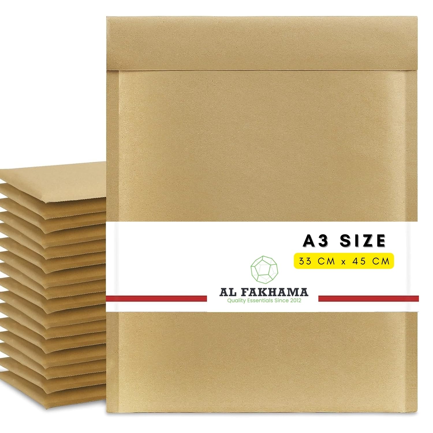Padded Kraft Bubble Mailers – A3 Size 33x45 cm, Self-Seal Envelopes for Packaging, Pack of 6