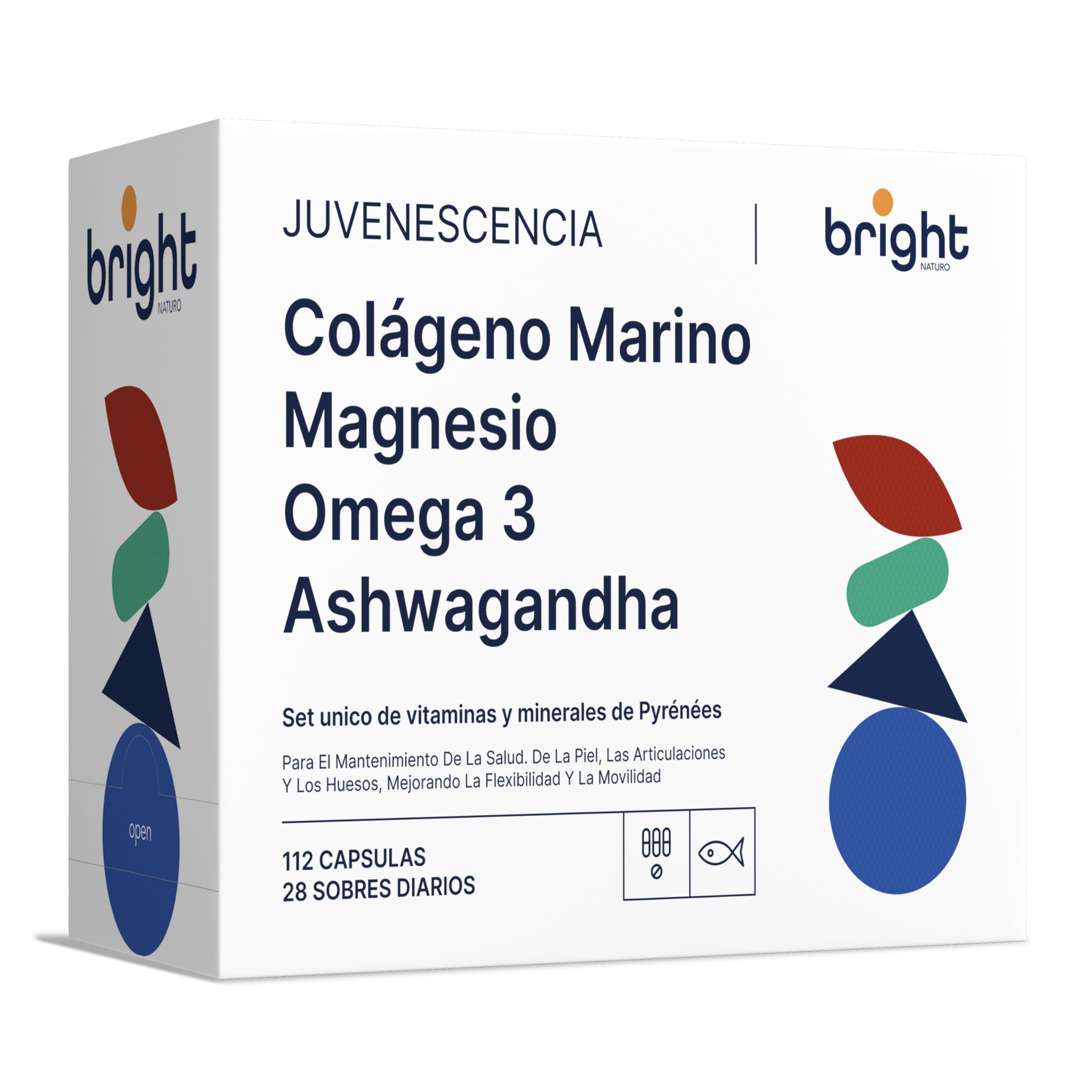 Ashwagandha, Magnesio, Omega 3 y Colágeno marino con Acido hialurónico y Coenzima Q10 – Más energía, Menos estrés y una Juventud que dura más tiempo | 28 sachets dirios