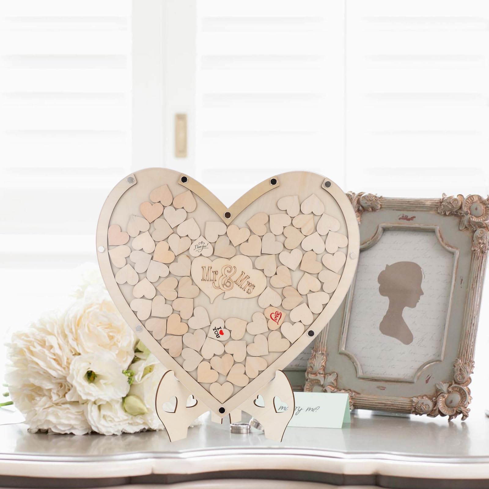 iplusmile Libro de Invitados de Boda en Madera Forma de Corazón, Accesorios DIY para Decoración y Recuerdos en Bodas Rústicas
