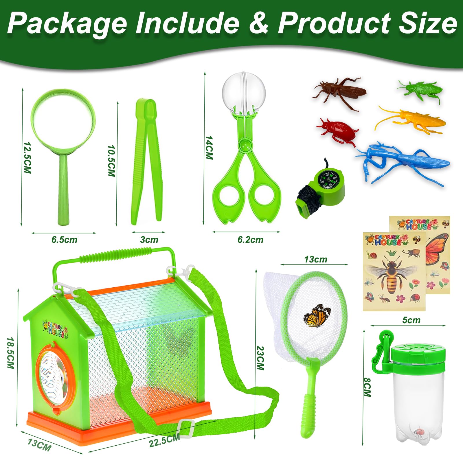 Kulveanju Bug Hunting Kits for Children - 12 Pcs Kids Bug Catching Kit, Kids Explorer Kit Toys with Magnifier, Butterfly Net, 5 Fake Insects, Outdoor Toys Nature Gifts for Boys Girls 3 4 5 6 Years Old - Image 3