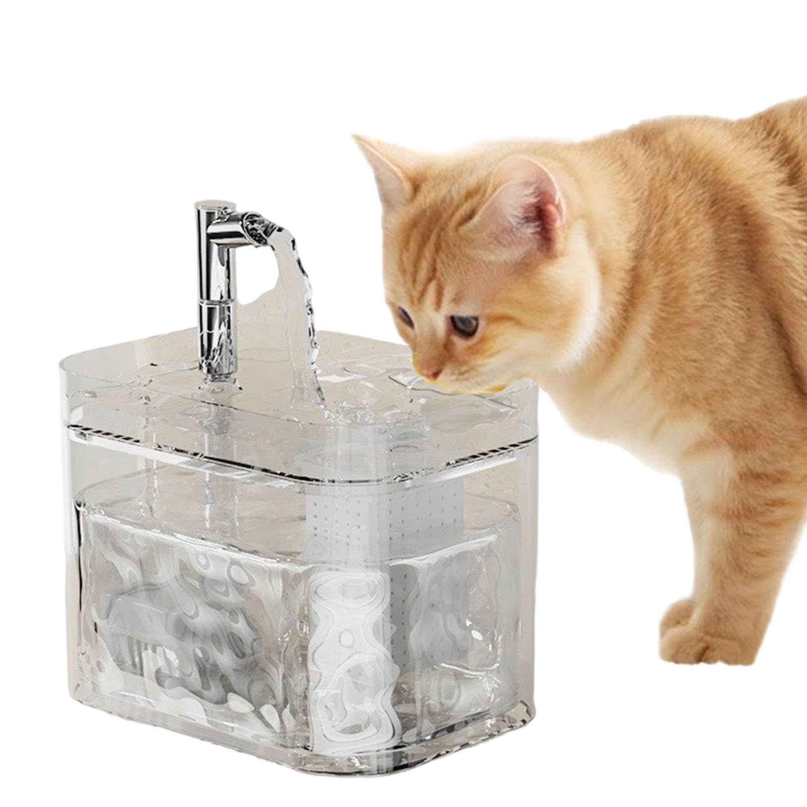 Cat Water Fountain for Drinking, 1.5L Transparent Cat Fountain Faucet Design, Cats Water Fountain Visible Water Level, Silent Water Pump, Automatic Circulation Filter for Pets (A, 17x14x12.5cm)