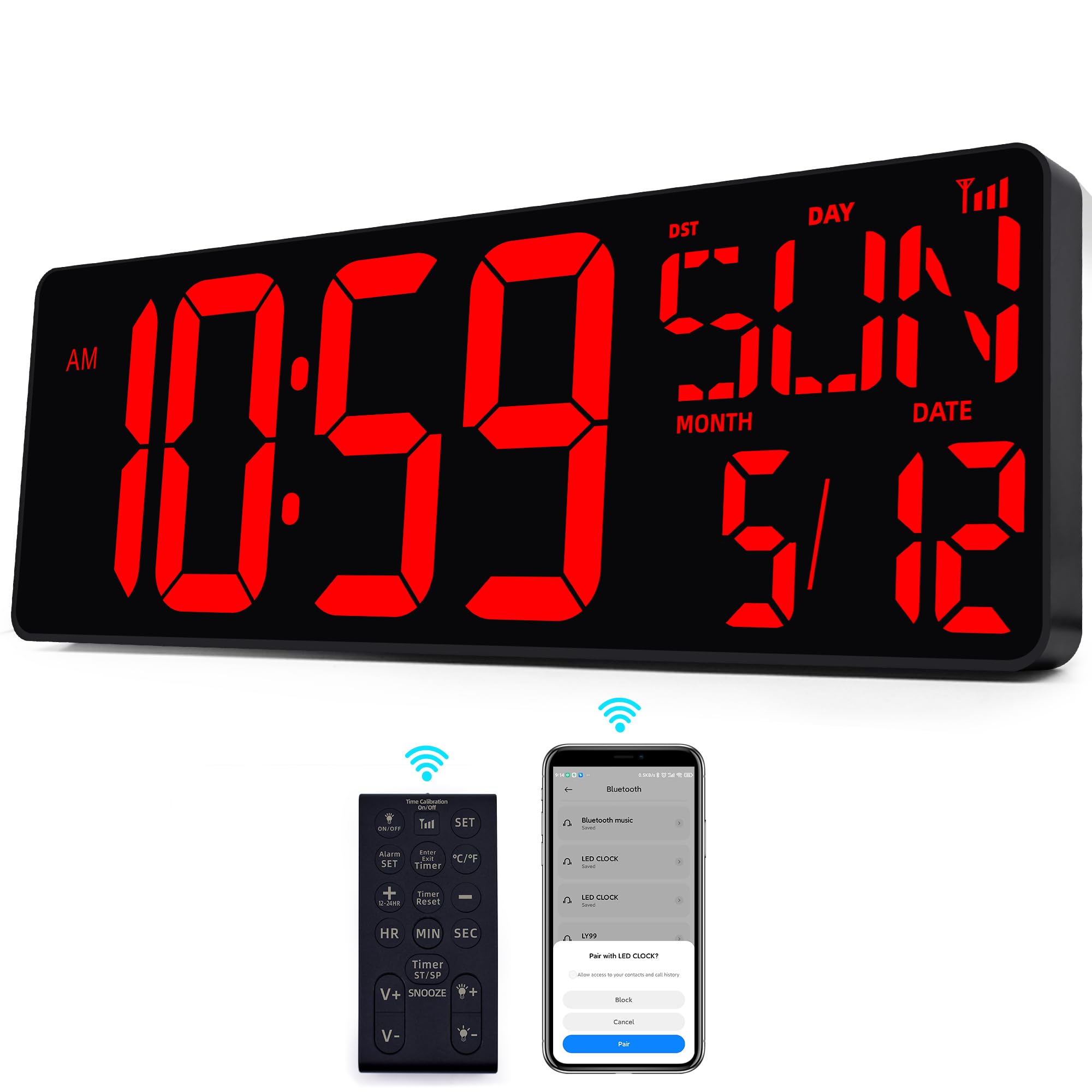 Buy TXL 17.2'' Bluetooth Large LED Digital Wall Clock, Large Display