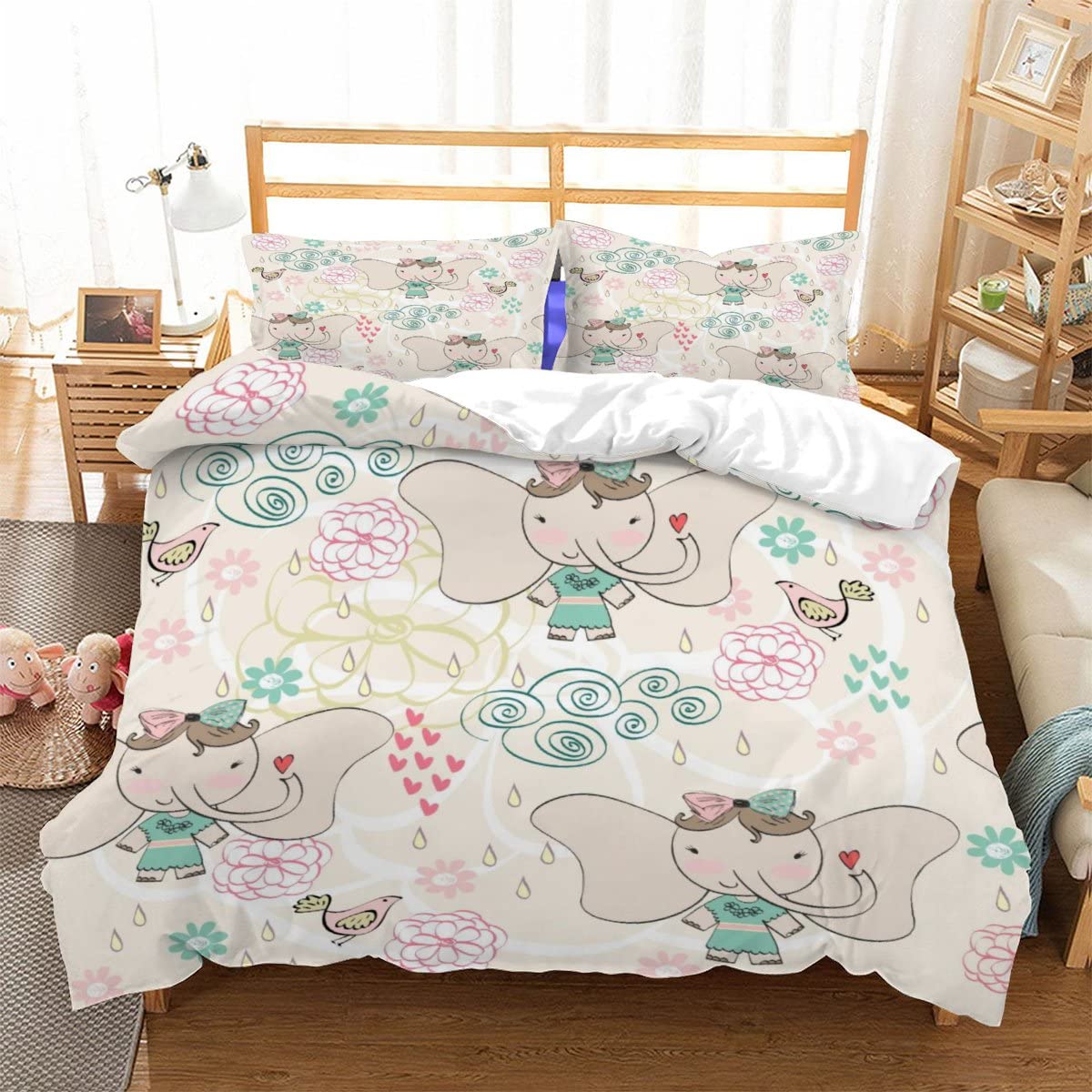 3 Pieces Duvet Cover Set Fashion Girl Bedding Set with Matching Pillowcase 3D Colorful Home Decoration（180x220cm）