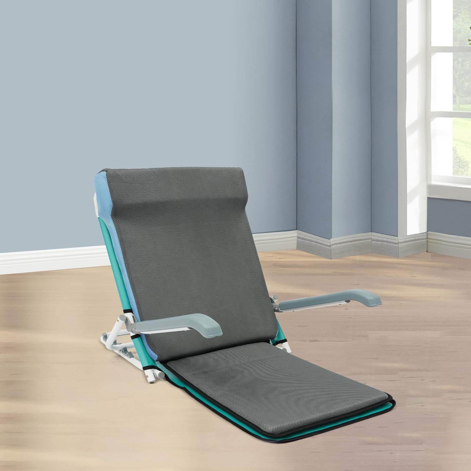 Dossier réglable - Matelas de plage portable - Support dorsal - Lit de plage pliable léger - 5 niveaux d'inclinaison - Résistant à l'humidité - Avec accoudoirs, masque pour les yeux et